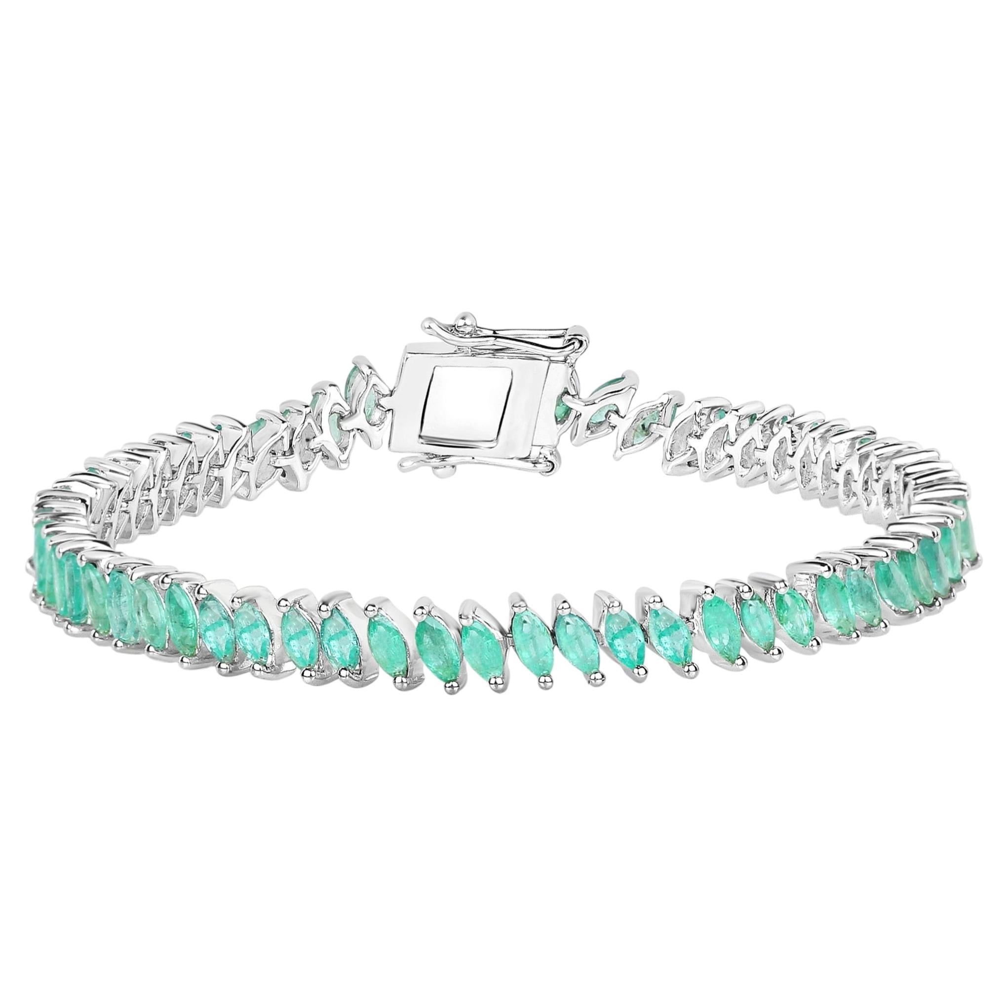 Emerald Bracelet Marquise Cut 6.8 Carats Sterling Silver