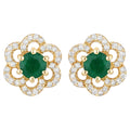 Zambian Emerald Flower Stud Earrings 0.6 Carats 14K Yellow Gold