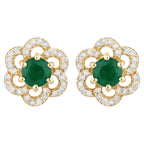 Zambian Emerald Flower Stud Earrings 0.6 Carats 14K Yellow Gold