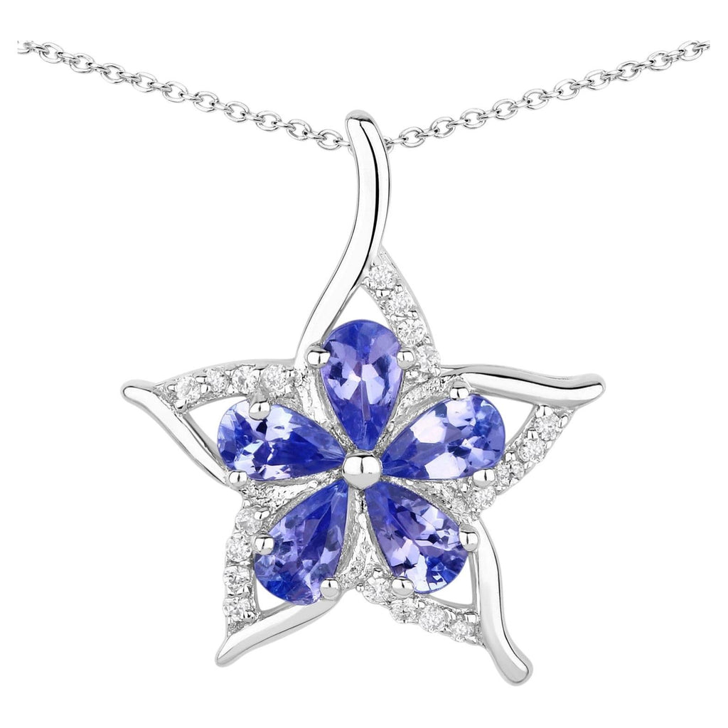 Tanzanite Star Pendant With White Zircon 1.14 Carats Sterling Silver