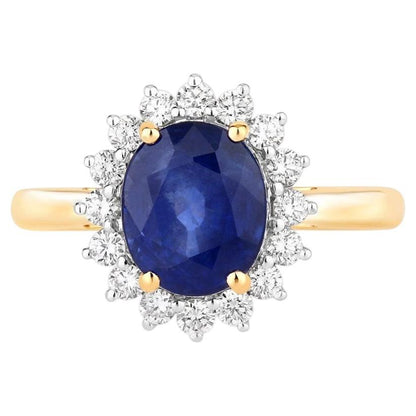Blue Sapphire Ring With Diamonds 3.5 Carats 18K Yellow Gold