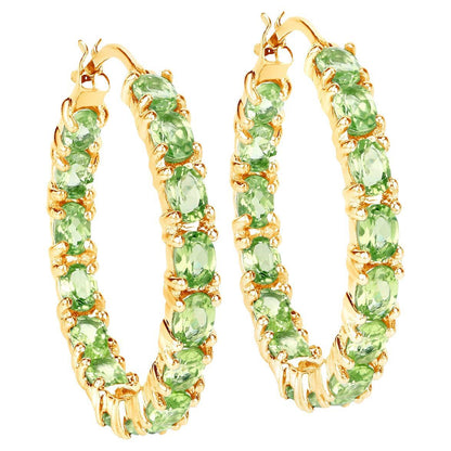 Natural Peridot Hoop Earrings 5.15 Carats 14K Yellow Gold Plated Silver