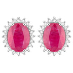 Ruby Earrings Diamonds 3.12 Carats 14K White Gold