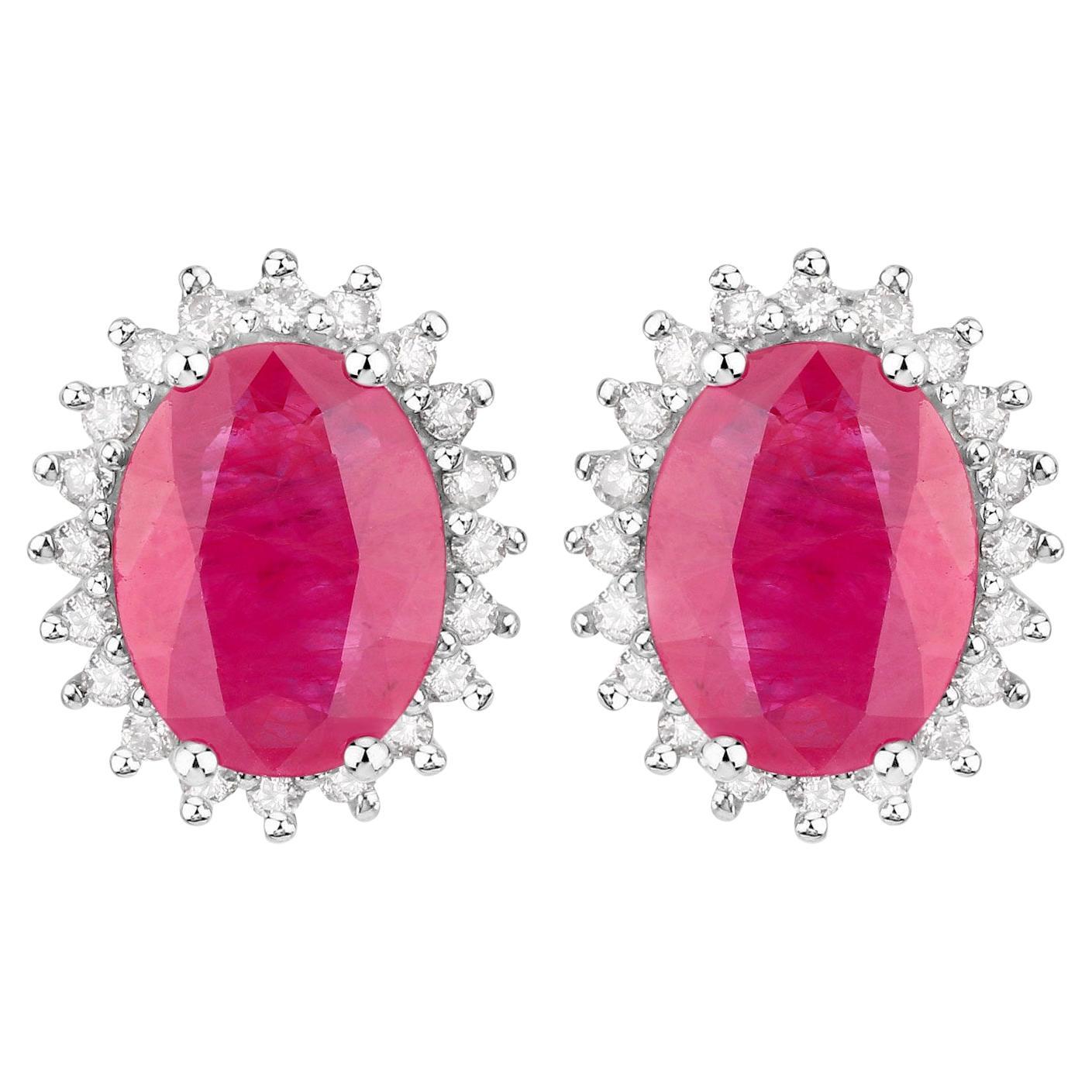 Ruby Earrings Diamonds 3.12 Carats 14K White Gold