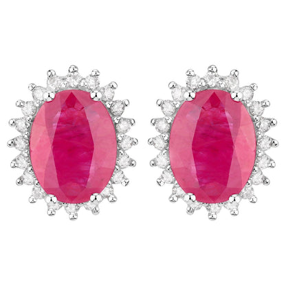 Ruby Earrings Diamonds 3.12 Carats 14K White Gold