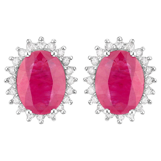 Ruby Earrings Diamonds 3.12 Carats 14K White Gold