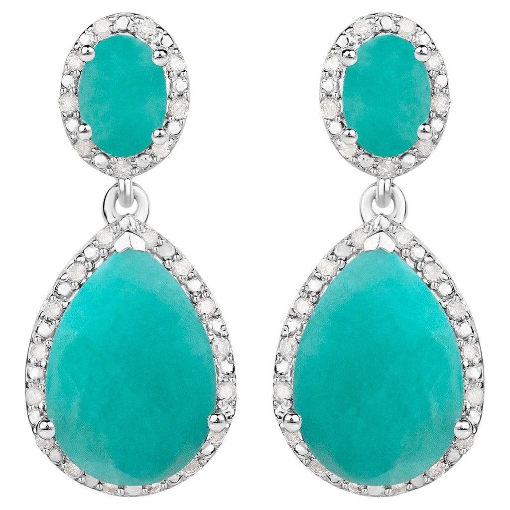 Natural Emerald Earrings With Diamonds 9.58 Carats Sterling Silver