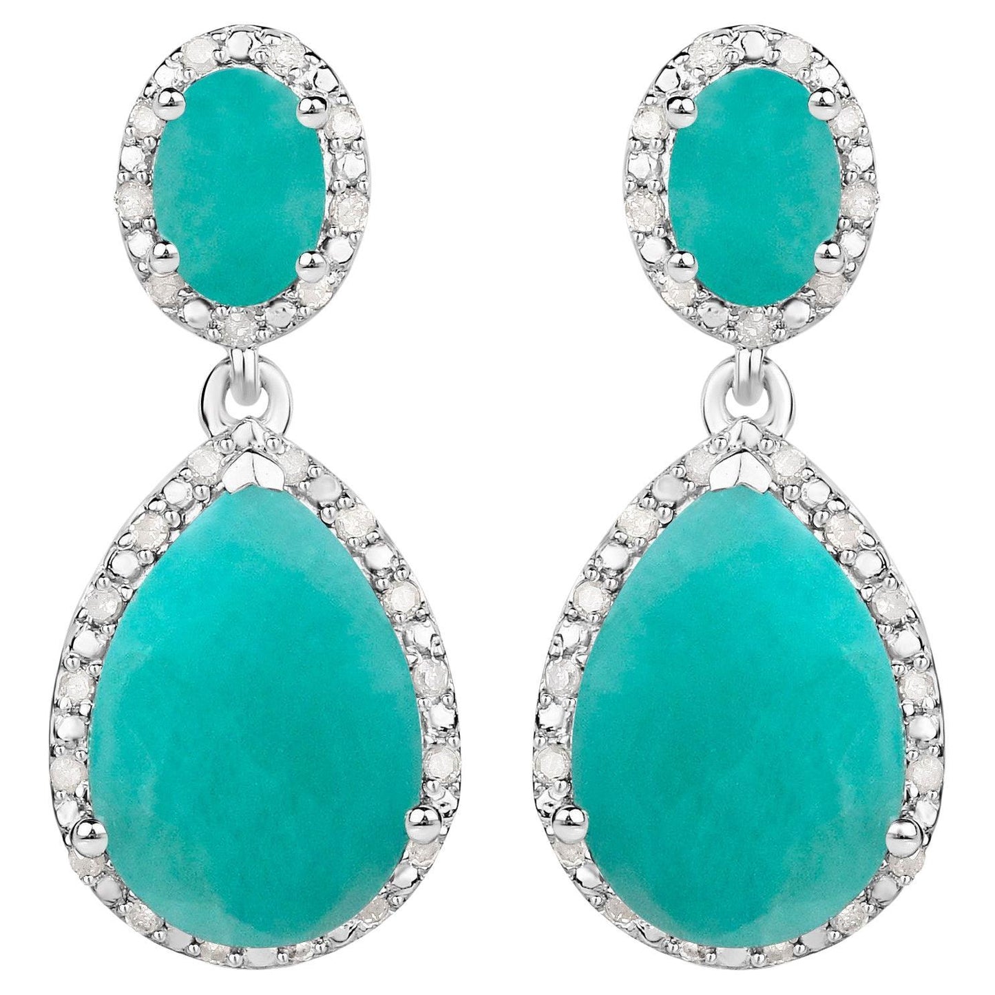 Natural Emerald Earrings With Diamonds 9.58 Carats Sterling Silver