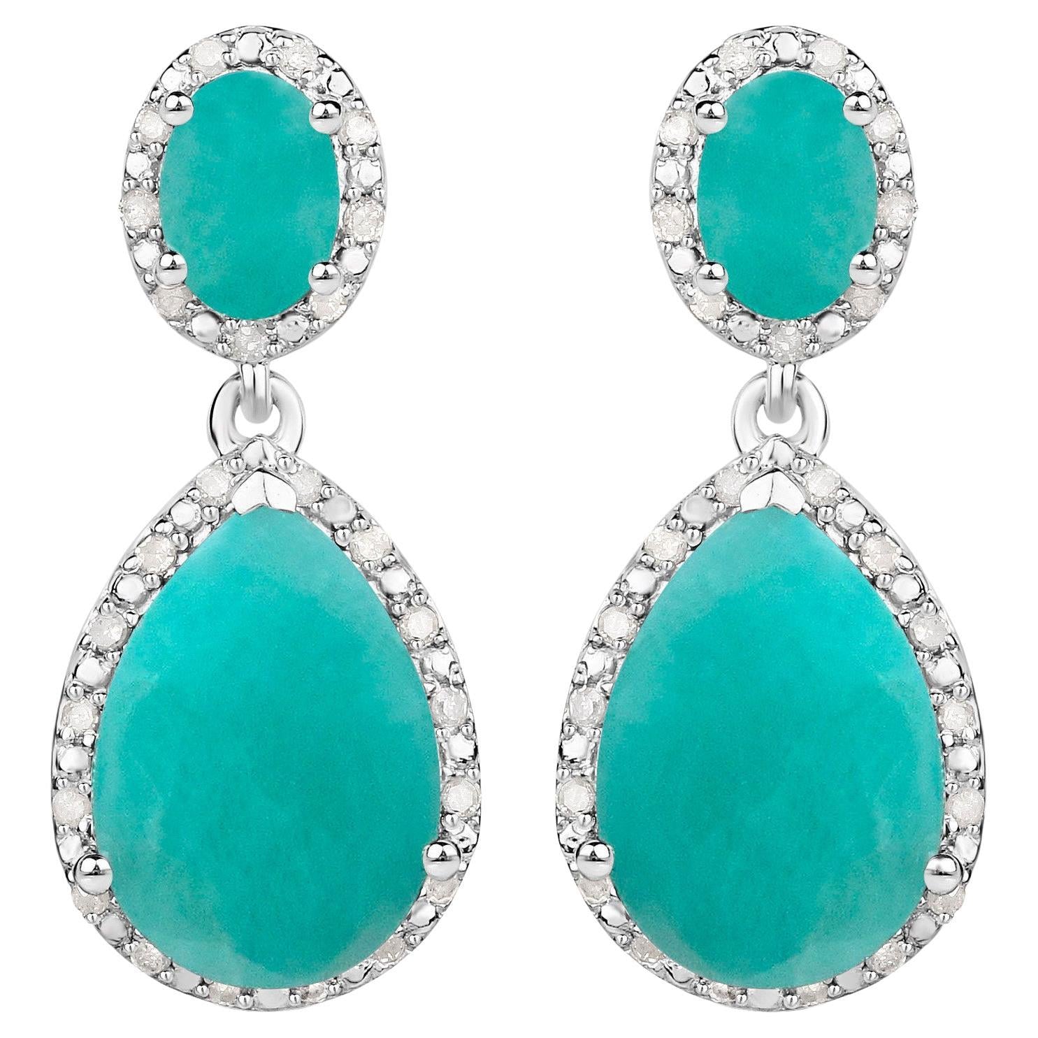 Natural Emerald Earrings With Diamonds 9.58 Carats Sterling Silver