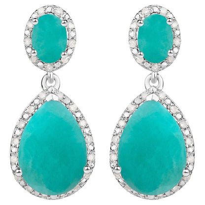 Natural Emerald Earrings With Diamonds 9.58 Carats Sterling Silver
