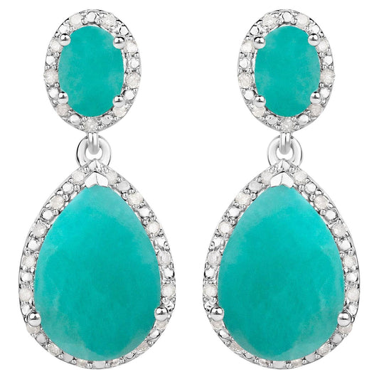Natural Emerald Earrings With Diamonds 9.58 Carats Sterling Silver