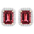 Rubellite Stud Earrings With Diamonds 3.04 Carats 14K Yellow Gold