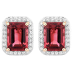 Rubellite Stud Earrings With Diamonds 3.04 Carats 14K Yellow Gold