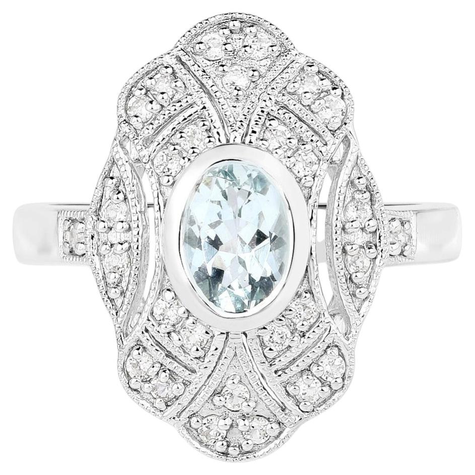 Aquamarine Ring With White Topaz 0.98 Carats Sterling Silver