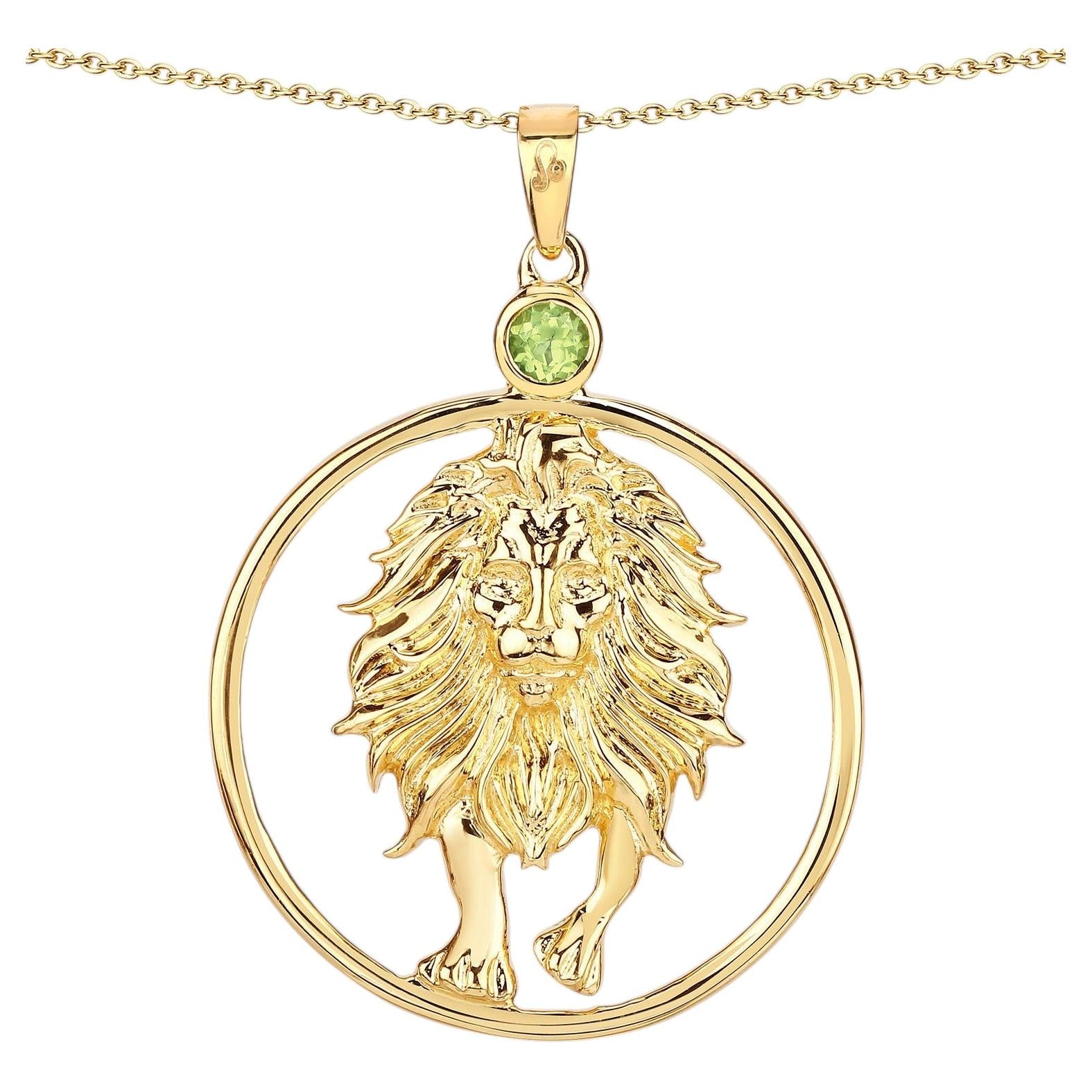 Peridot Leo Pendant 0.22 Carats Gold Plated Silver