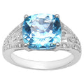 Blue Topaz Ring With Diamonds 4.4 Carats Sterling Silver