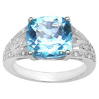 Blue Topaz Ring With Diamonds 4.4 Carats Sterling Silver