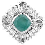 Emerald Ring With White Topaz and Diamonds 2.53 Carats Sterling Silver