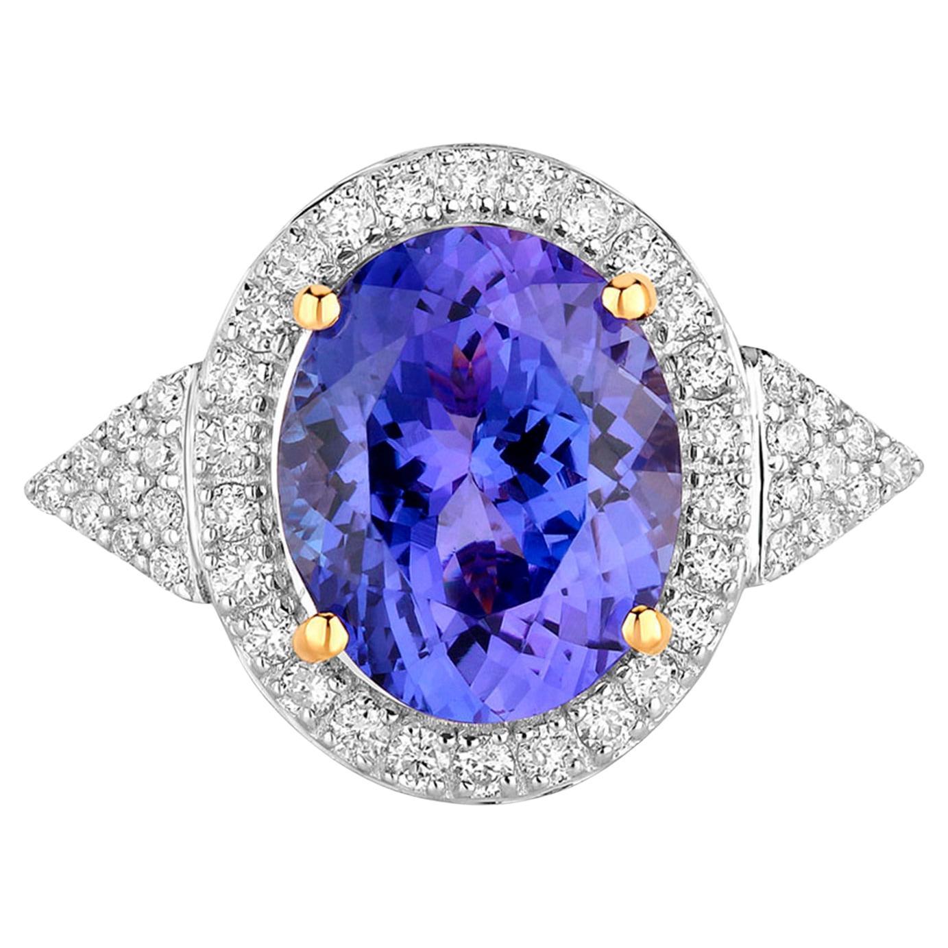Tanzanite Ring Diamonds 4.12 Carats 14K Yellow Gold