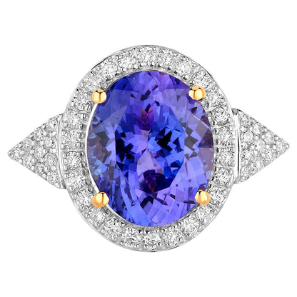 Tanzanite Ring Diamonds 4.12 Carats 14K Yellow Gold