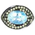 Blue Topaz Ring With Peridot 7.76 Carats Sterling Silver