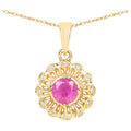 Ruby Flower Pendant With Diamonds 0.56 Carats 14K Yellow Gold