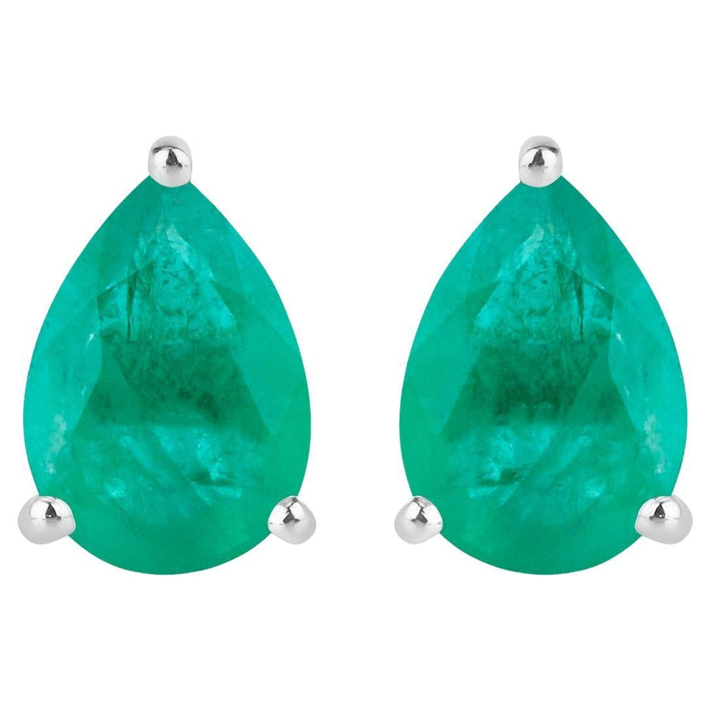 Zambian Emerald Stud Earrings 1.29 Carats 10K White Gold