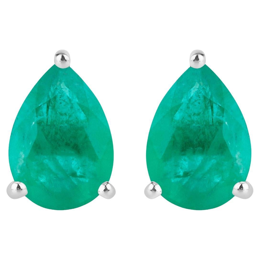 Zambian Emerald Stud Earrings 1.29 Carats 10K White Gold