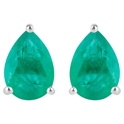 Zambian Emerald Stud Earrings 1.29 Carats 10K White Gold