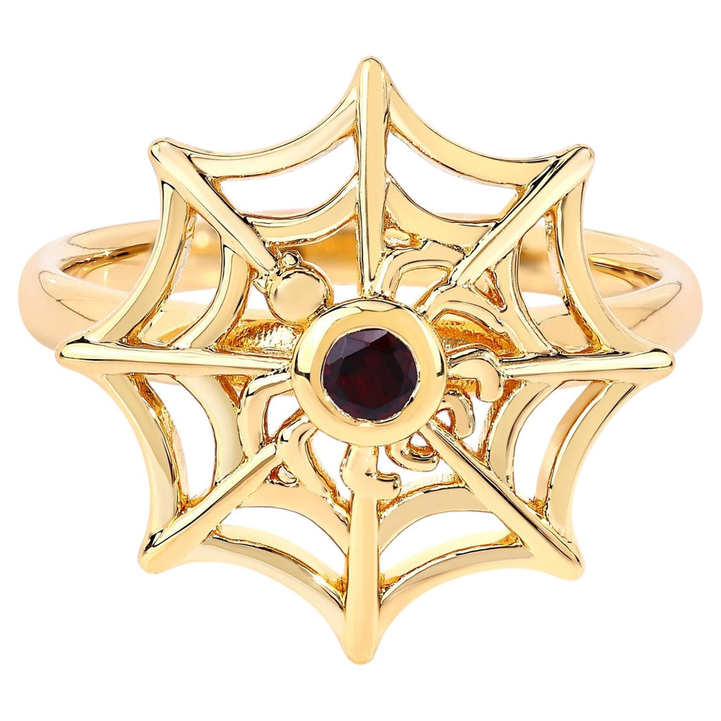 Garnet Spider Web Ring 0.1 Carats Gold Plated Silver