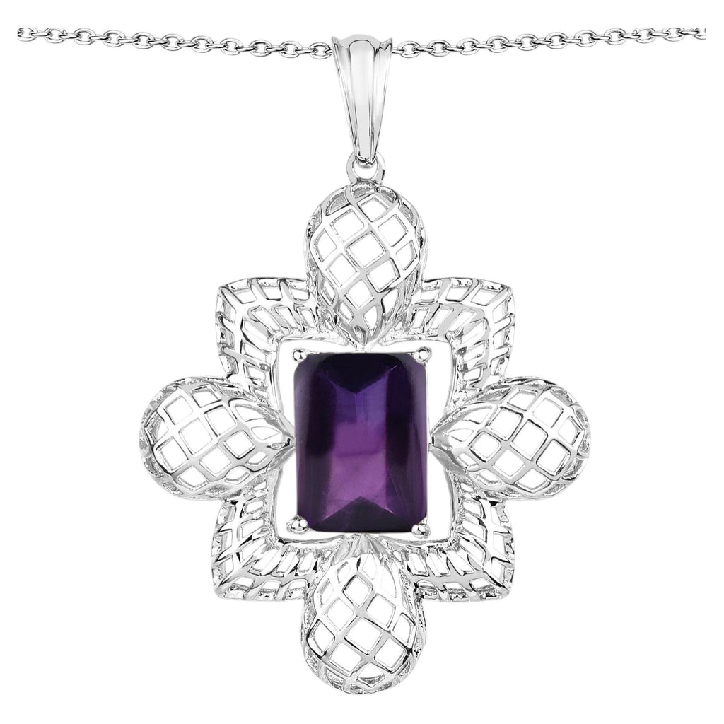 Amethyst Flower Pendant 7.78 Carats Sterling Silver