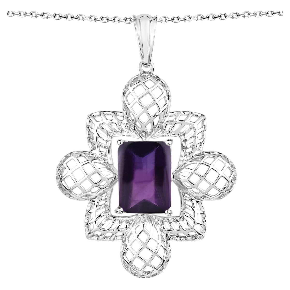 Amethyst Flower Pendant 7.78 Carats Sterling Silver