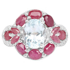 Aquamarine Ring With Ruby 3.48 Carats Sterling Silver