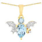 Blue Topaz Bat Pendant With White Topaz 1.41 Carats Gold Plated Silver