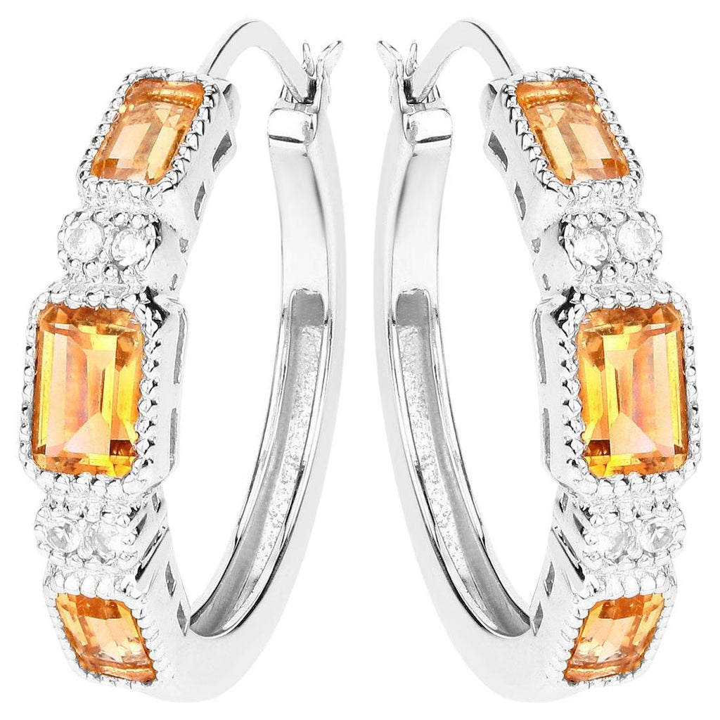 Citrine Earrings With White Topaz 2.84 Carats Sterling Silver