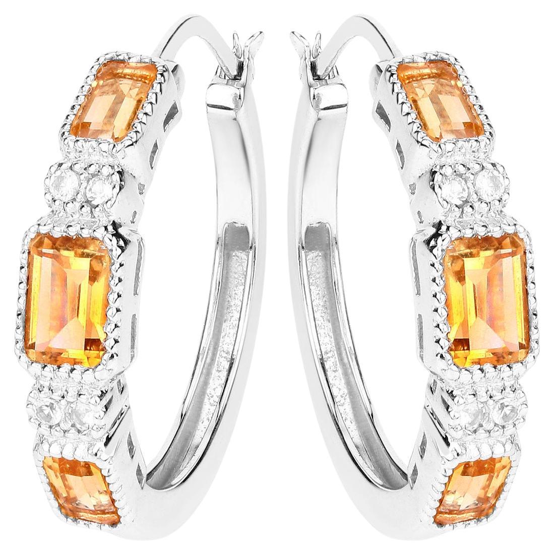 Citrine Earrings With White Topaz 2.84 Carats Sterling Silver