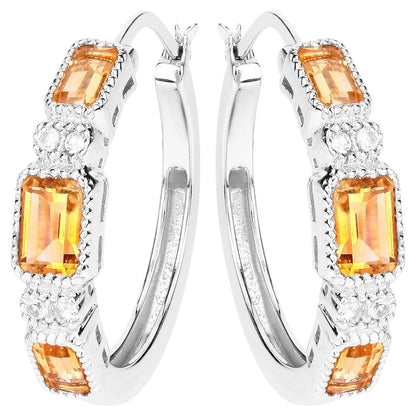 Citrine Earrings With White Topaz 2.84 Carats Sterling Silver