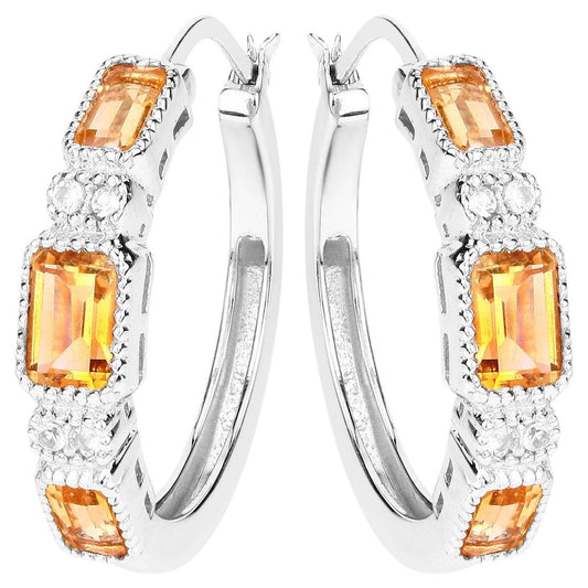 Citrine Earrings With White Topaz 2.84 Carats Sterling Silver