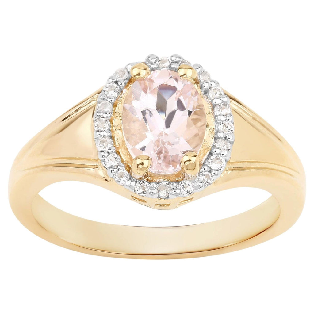 Morganite Ring With White Topaz 1.26 Carats Gold Plated Silver