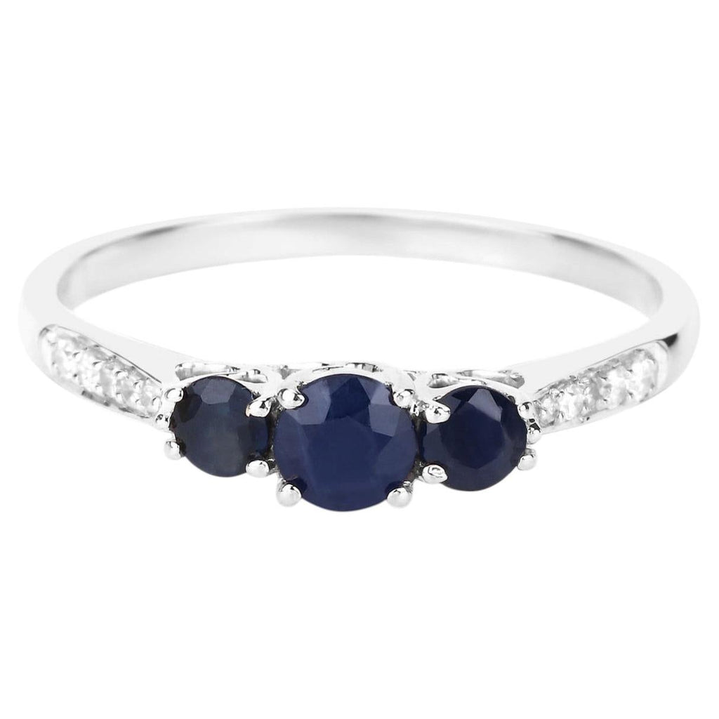 Blue Sapphire Ring With Diamonds 0.53 Carats 14K White Gold