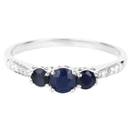 Blue Sapphire Ring With Diamonds 0.53 Carats 14K White Gold