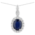 Blue Sapphire Pendant With Diamonds 1.75 Carats 14K White Gold