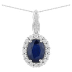 Blue Sapphire Pendant With Diamonds 1.75 Carats 14K White Gold