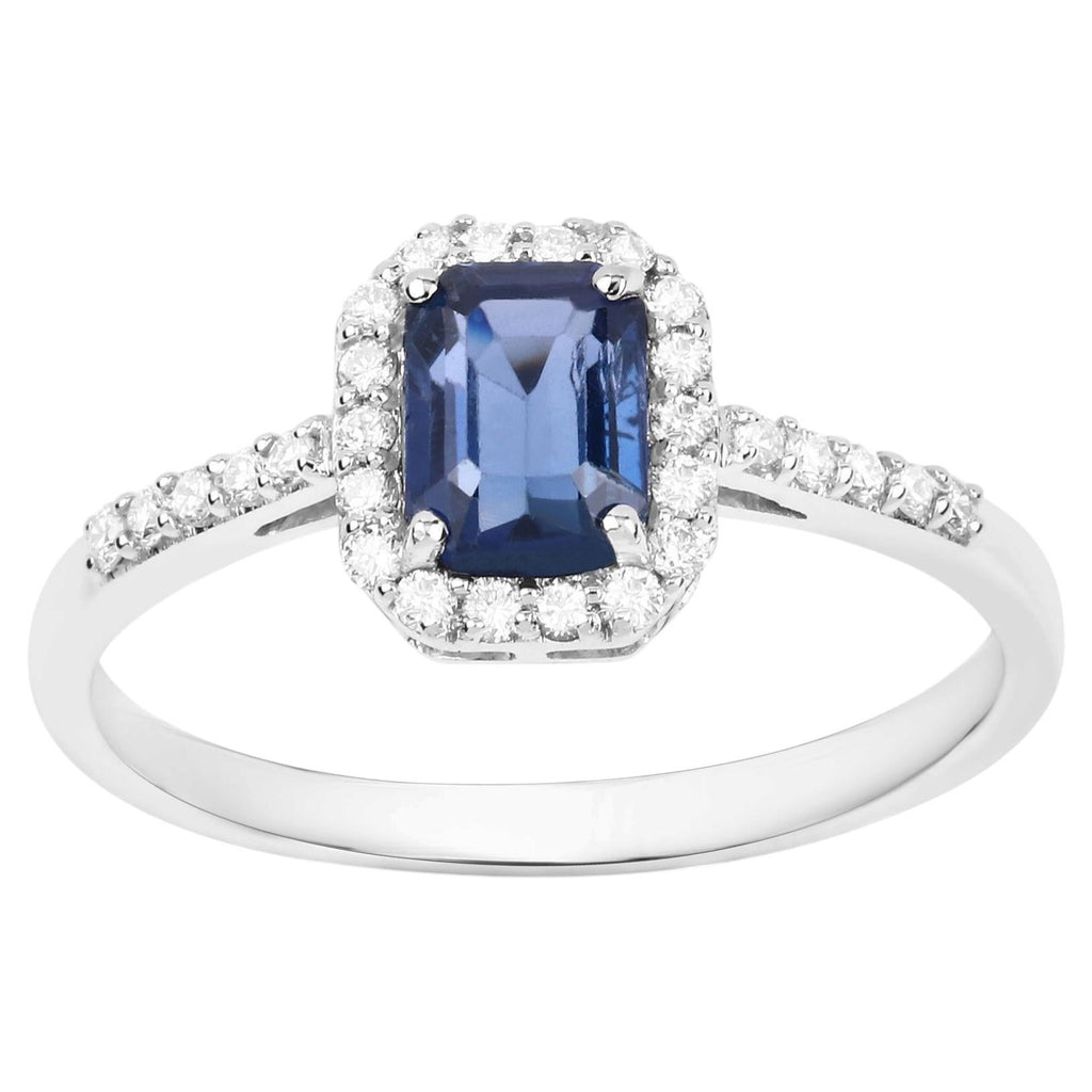 Blue Sapphire Ring With Diamonds 1.26 Carats 14K White Gold