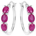 Ruby Hoop Earrings With Diamonds 1.79 Carats Sterling Silver