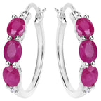 Ruby Hoop Earrings With Diamonds 1.79 Carats Sterling Silver
