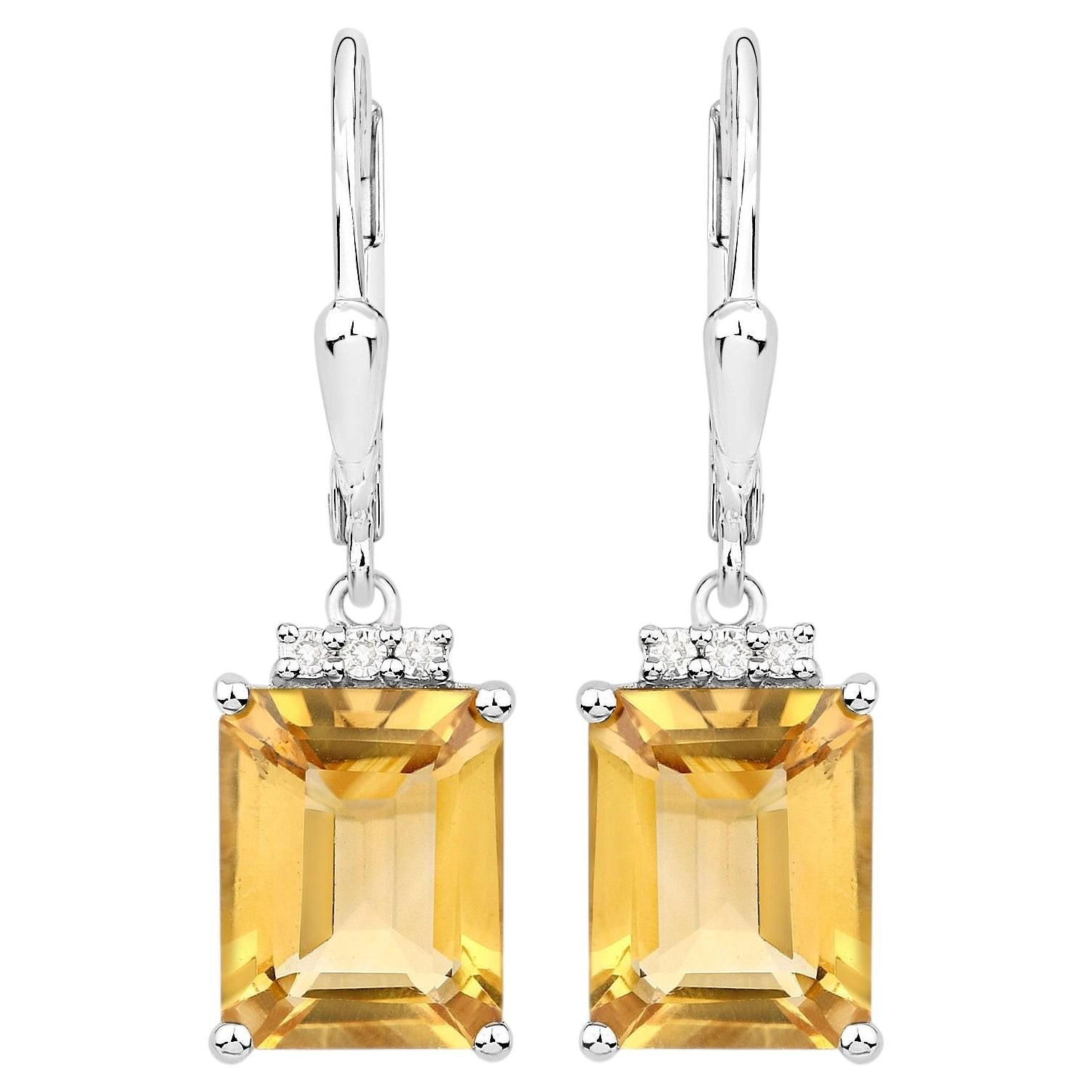 Citrine Earrings With White Topaz 5.6 Carats Sterling Silver