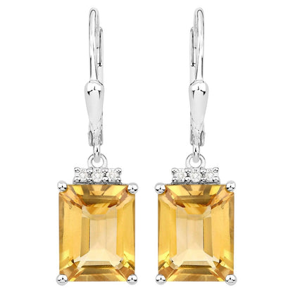 Citrine Earrings With White Topaz 5.6 Carats Sterling Silver