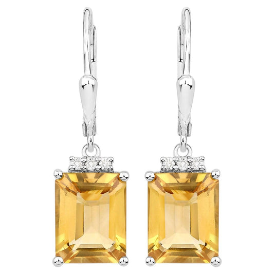 Citrine Earrings With White Topaz 5.6 Carats Sterling Silver