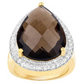 Smoky Quartz Ring With White Topaz 14.2 Carats Gold Plated Silver